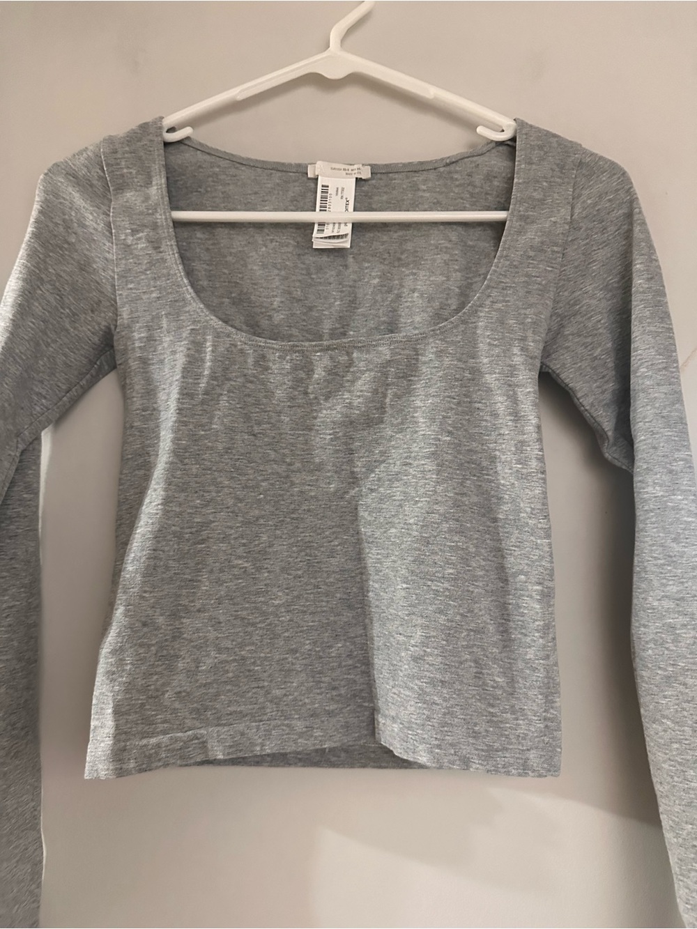 Zara Light Gray Scoop Neck Long Sleeve Crop Top